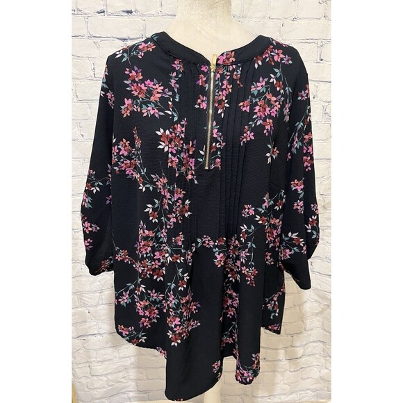 Evans Plus Size Floral Roll Tab Sleeve 1/4 Zip Blouse Top Size 20 - Picture 1 of 7
